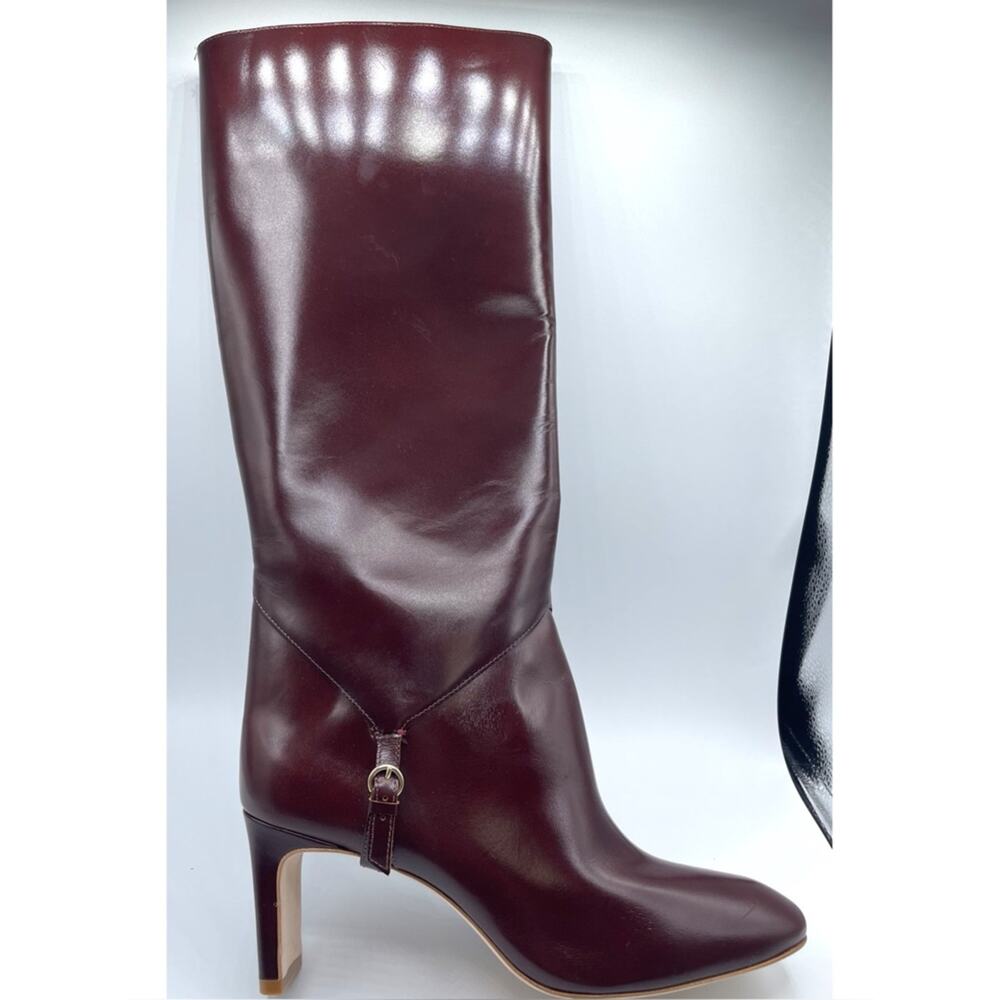 REFORMATION Gaelle Leather Block Heel Almond Toe Knee High Ruby Boots Size 9 - Picture 4 of 15